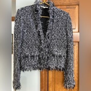 St. John Collection Y2K Black White Tweed Blazer Fringe Knit Jacket 4